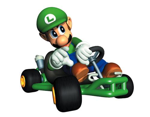 Luigi Driving his Kart, preparing for a death stare?