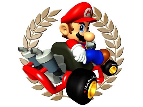 Mario sat in his kart looking menacing