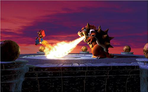 Bowser chargrilling Mario 5 in the Mario 64 artwork set