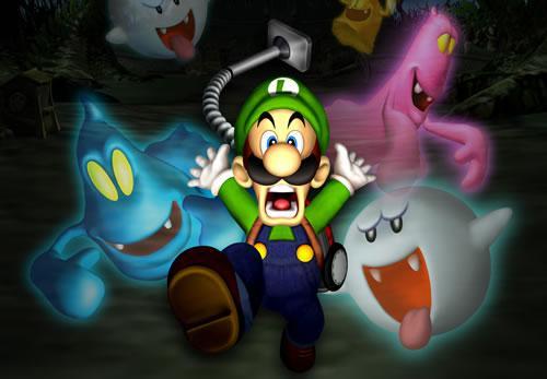 Luigi being harassed by lots of ghosts and boos