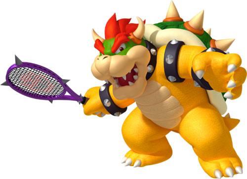 Bowser wielding his racket in Mario Tennis Open for Nintendo 3DS