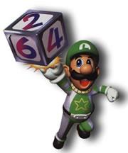 Luigi holding a block