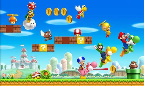 Art scene featuring 2x Toads + Mario and Luigi riding their Yoshi's