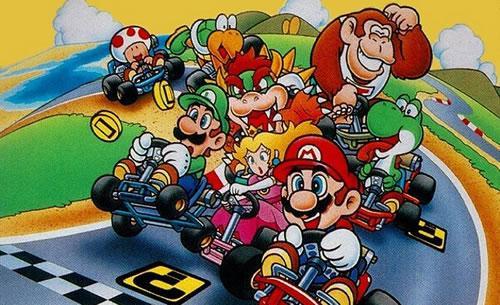 A group artwork featuring all the racers in Super Mario Kart for the SNES
