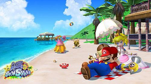 Mario and Peach relaxing on delfino islands beach