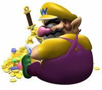 Wario sat with a pile of treasure