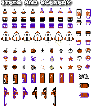 Sprites of items and scenery from Super Mario Bros 2