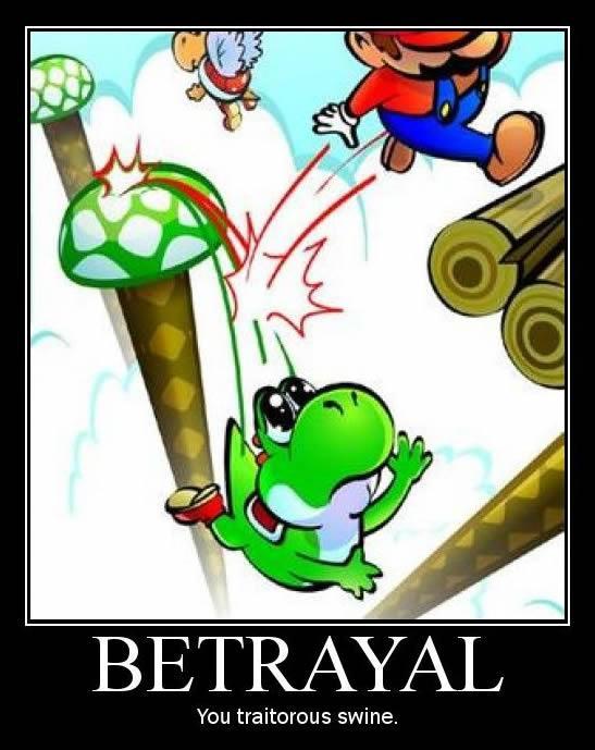 Yoshi falls to his doom, Mario remains unscathed