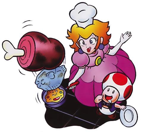 Princess Peach looks focused as she flips some gourmet delights in Chef.