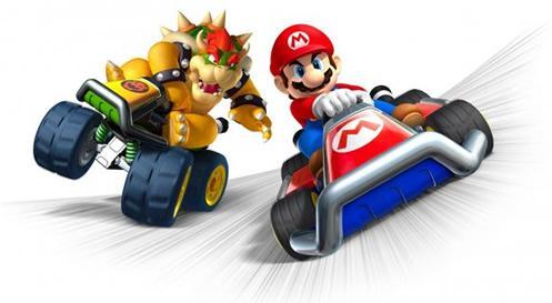 Mario and Bowser going head to head in Mario Kart 7