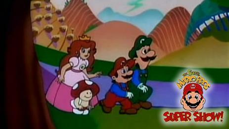Mario, Luigi, Princess Toadstool and Toad walking by the river in the Super Mario Bros Super Show
