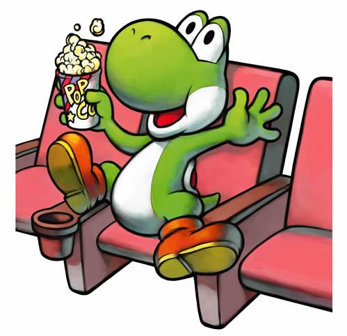 Yoshi in the Yoshi theatre watching the events of Mario & Luigi: Superstar Saga unfold