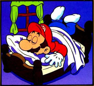 Mario sleeping in his bed 