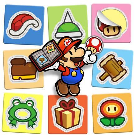 Mario, surrounded by stickers in Paper Mario Sticker Star