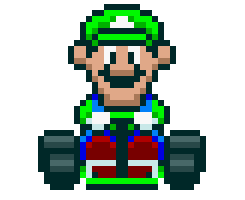A gif of Luigi from Super Mario Kart