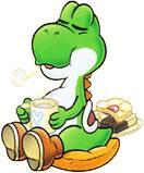 Yoshi sat down drinking tea