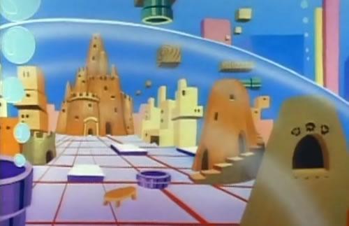 The Adventures of Super Mario Bros 3 - The Mermaids underwater Metropolis is covered by a fish bowl to keep the water out.