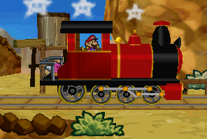 Mario riding the K64 to Mt. Rugged