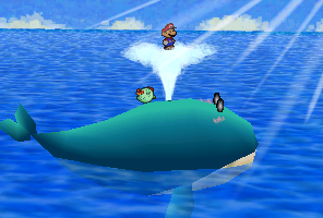 Mario riding the whale to Lavalava Island