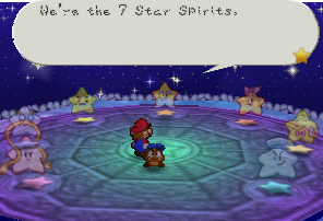 Mario conversing with the Star Spirits on Shooting Star Summit