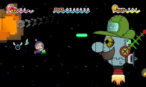 Brobot boss battle in Super Paper Mario