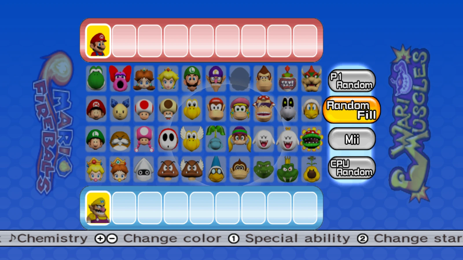Team setup screen