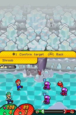 Mario vs Shroobs in Bowser's Inside Story