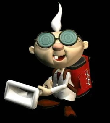 Professor E. Gadd with early Poltergust design