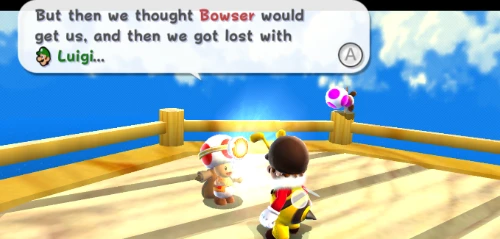 Mario meeting Captain Toad in Super Mario Galaxy