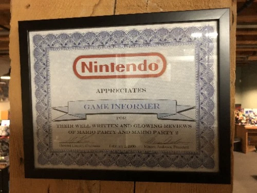 Sarcastic certificate from Nintendo of America to Game Informer