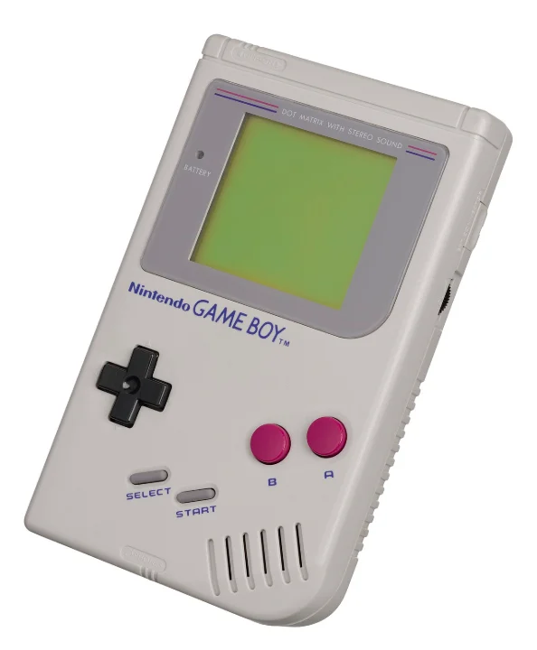 Original grey Nintendo Game Boy (DMG-01) photographed from the front left