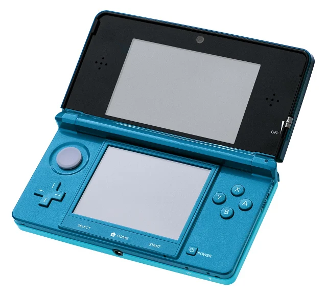 Original Nintendo 3DS in aqua blue, open