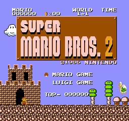 Super Mario Bros. 2 title screen on the Famicom Disk System